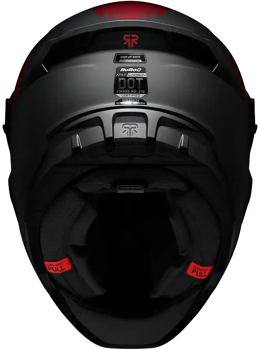 AT4.0 CARBON Hellside rear shell showing DOT and ECE certification