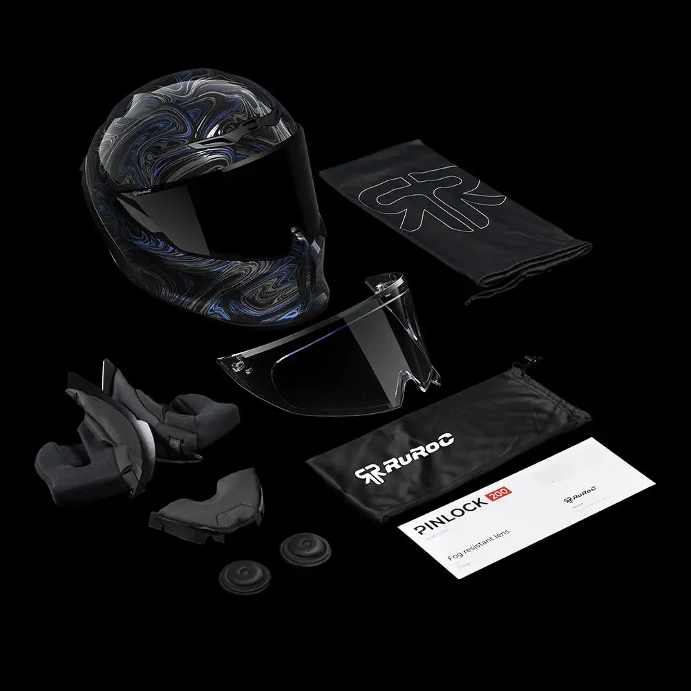 EOX 2.0 Alloy box contents: clear visor & dark smoke visor & Pinlock 200 & cheekpads & sound dampening ear pads & helmet bag