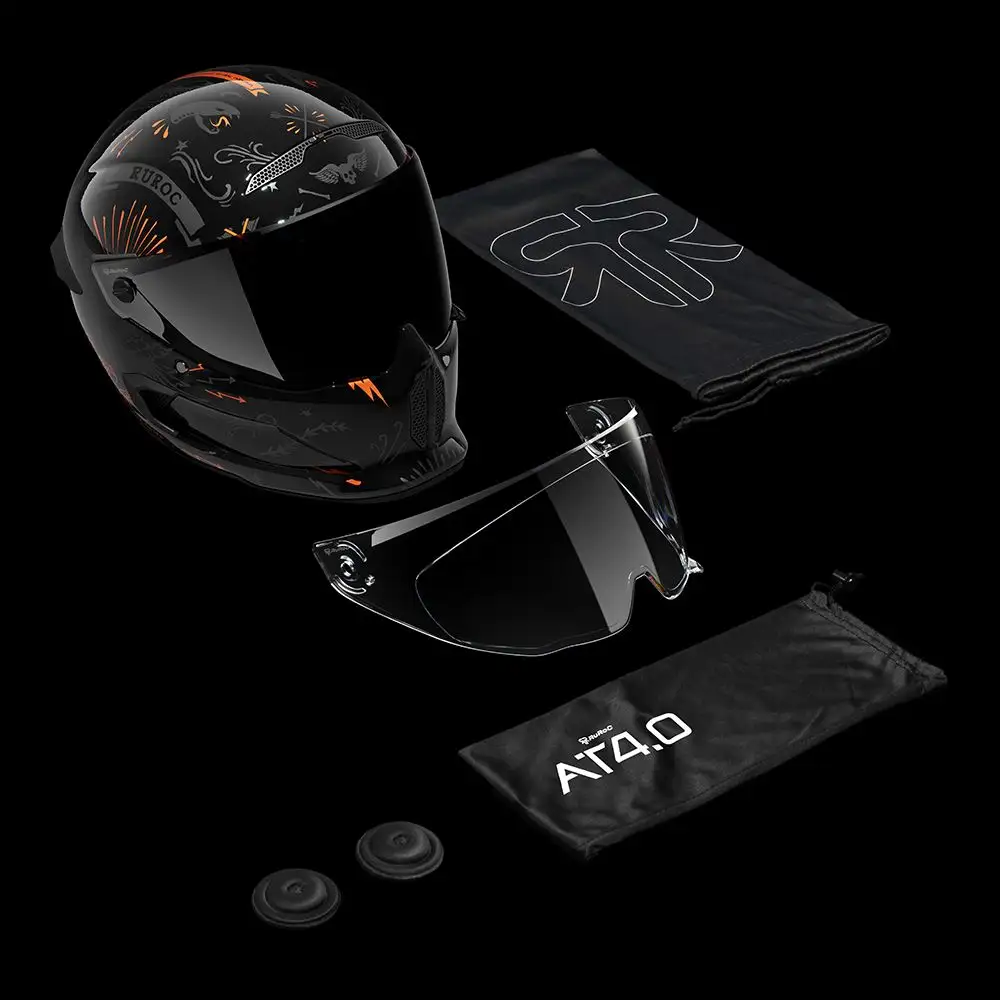 AT4.0 Carbon BlackBird box contents: tinted visor & clear visor & sound dampening ear pads & helmet bag