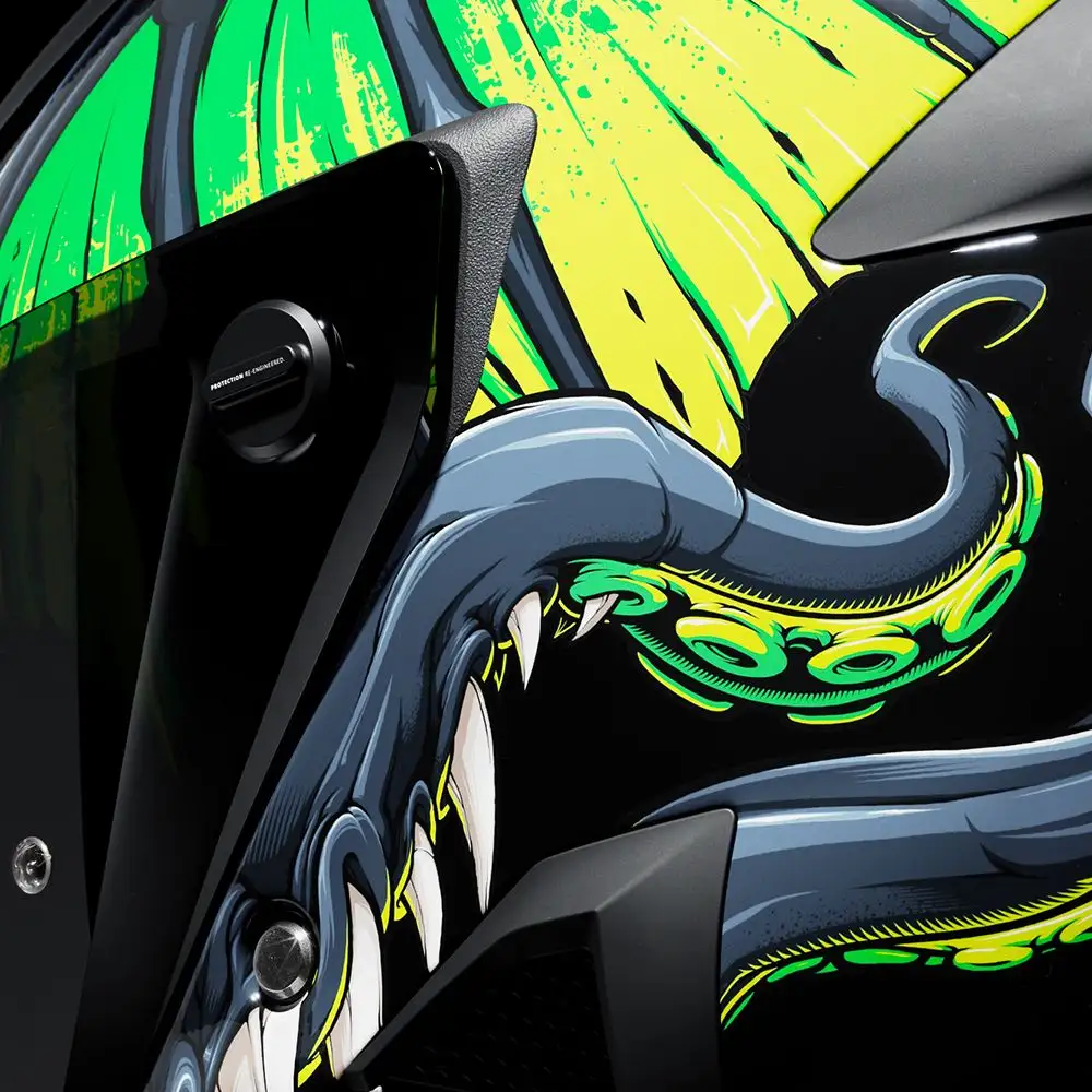graphic panel and shell detail on the Ruroc AT4.0 Carbon Cthulhu