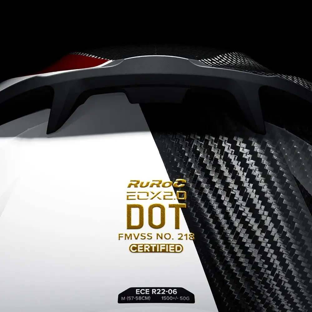 DOT and ECE certification markings on the Ruroc EOX 2.0 Delta